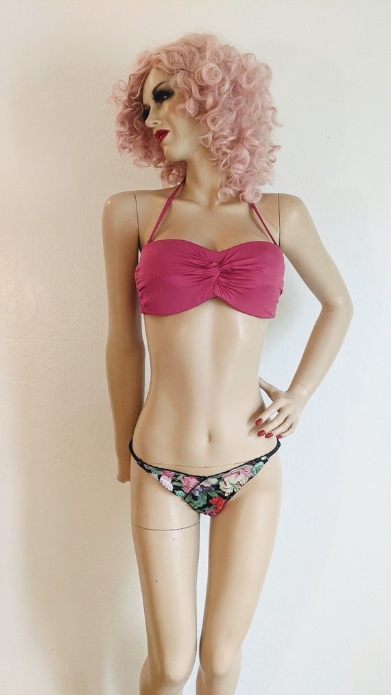 BADGLEY MISCHKA- 1990's Pink Halter Bikini Top- Me