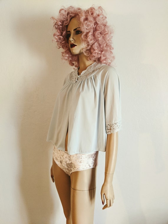 Shadowline® - 1970's Something Blue Bed Jacket- S… - image 5