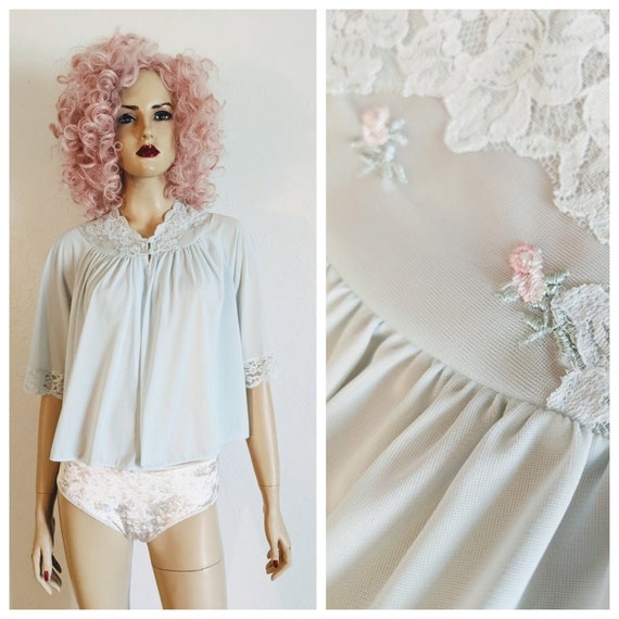 Shadowline® - 1970's Something Blue Bed Jacket- S… - image 3