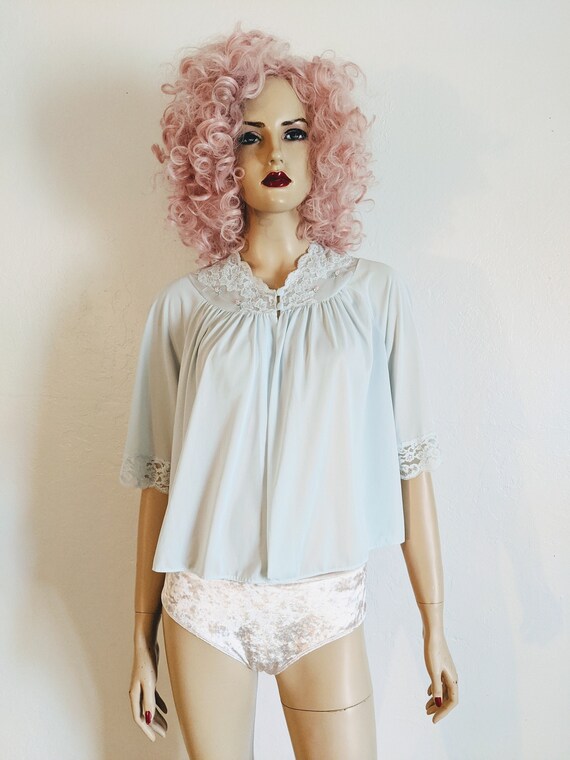 Shadowline® - 1970's Something Blue Bed Jacket- S… - image 1