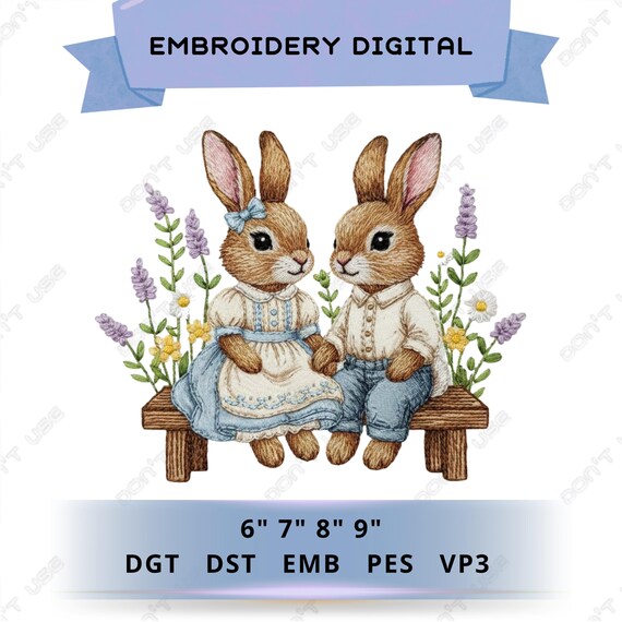 Vintage Bunny Embroidery File Machine Design Easter Rabbit Floral Spring Animal Pattern