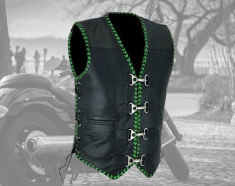 Motorcycle Club Vest, Leather Motorcycle Club Ribbed Vest - Multi Color Ribbed Vest, Leather Club Vest, Biker Vest, Gift for Riders