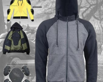 Waterproof Black & Gray Moto Hoodie with Kevlar Lining CE Armor Included - Kevlar Hoodie, Motorcycle Protection Gear, Gift for him Racer