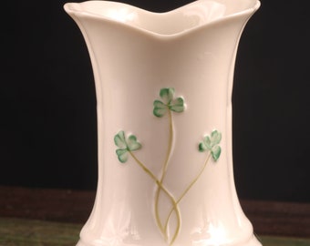 Irish Belleek Claddagh Shamrock Collection Vase - Vintage Ceramic Collectible Home Decor Living