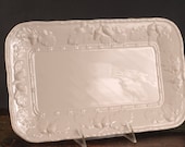 Bordallo Pinneiro White Rectangular Acorn Leaf Tray - Vintage Home Decor Collectible Serving Entertaining