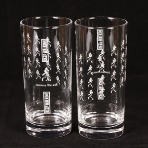 Johnnie Walker Scotch Whisky Keep Walking Tumblers Set of 2 Vintage Glass Collectible Barware Dining Serving Entertaining image 2
