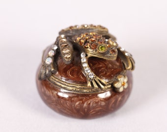 Jay Strongwater Frog Trinket Box - Vintage Metal Collectible Home Decor Living Gift