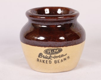 B & M Brick Oven Baked Beans Small Crock - Vintage Ceramic Collectible Dining Serving