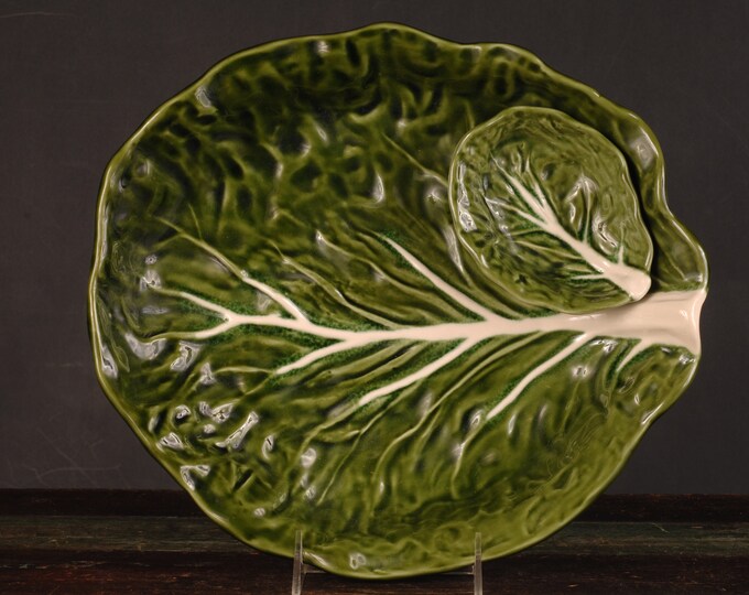 Green Cabbage Chip and Dip Dish Vintage Ceramic Collectible Dining