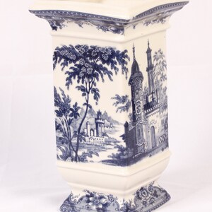 Madison Bay Company Blue Transferware Architectural Scenes Vase Vintage Ceramic Collectible Home Decor Living image 2