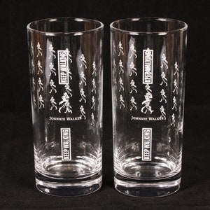 Johnnie Walker Scotch Whisky Keep Walking Tumblers Set of 2 Vintage Glass Collectible Barware Dining Serving Entertaining image 1
