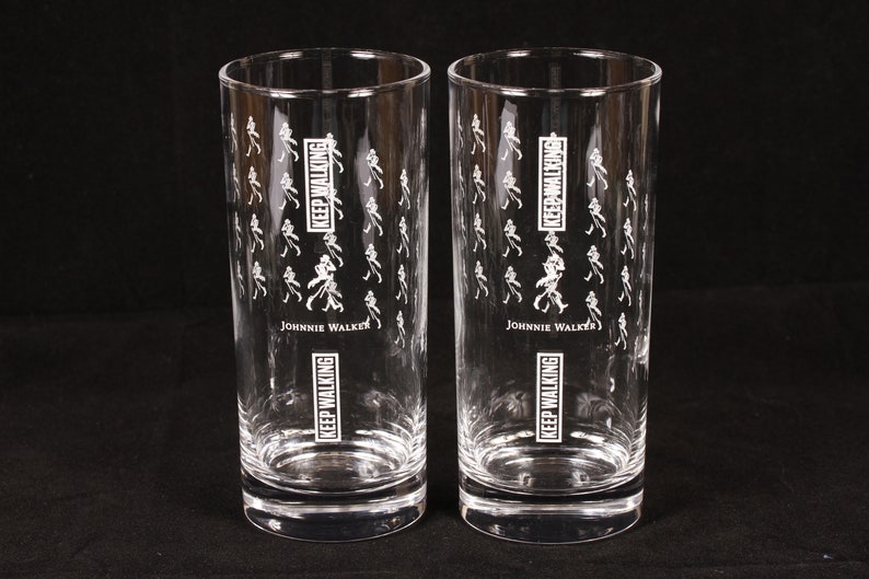 Johnnie Walker Scotch Whisky Keep Walking Tumblers Set of 2 Vintage Glass Collectible Barware Dining Serving Entertaining image 1