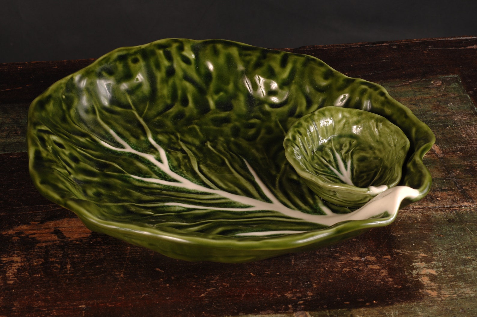 Green Cabbage Chip and Dip Dish Vintage Ceramic Collectible Etsy