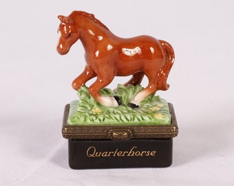 PHB Collection Quarterhorse Porcelain Hinged Trinket Box - Vintage Ceramic Collectible Home Living Decor