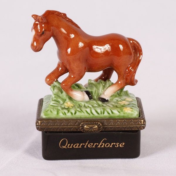 PHB Collection Quarterhorse Porcelain Hinged Trinket Box - Vintage Ceramic Collectible Home Living Decor