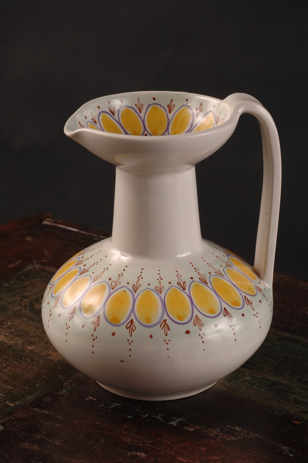 Nymolle Denmark Gray Yellow Pitcher Vase Vintage Ceramic Etsy