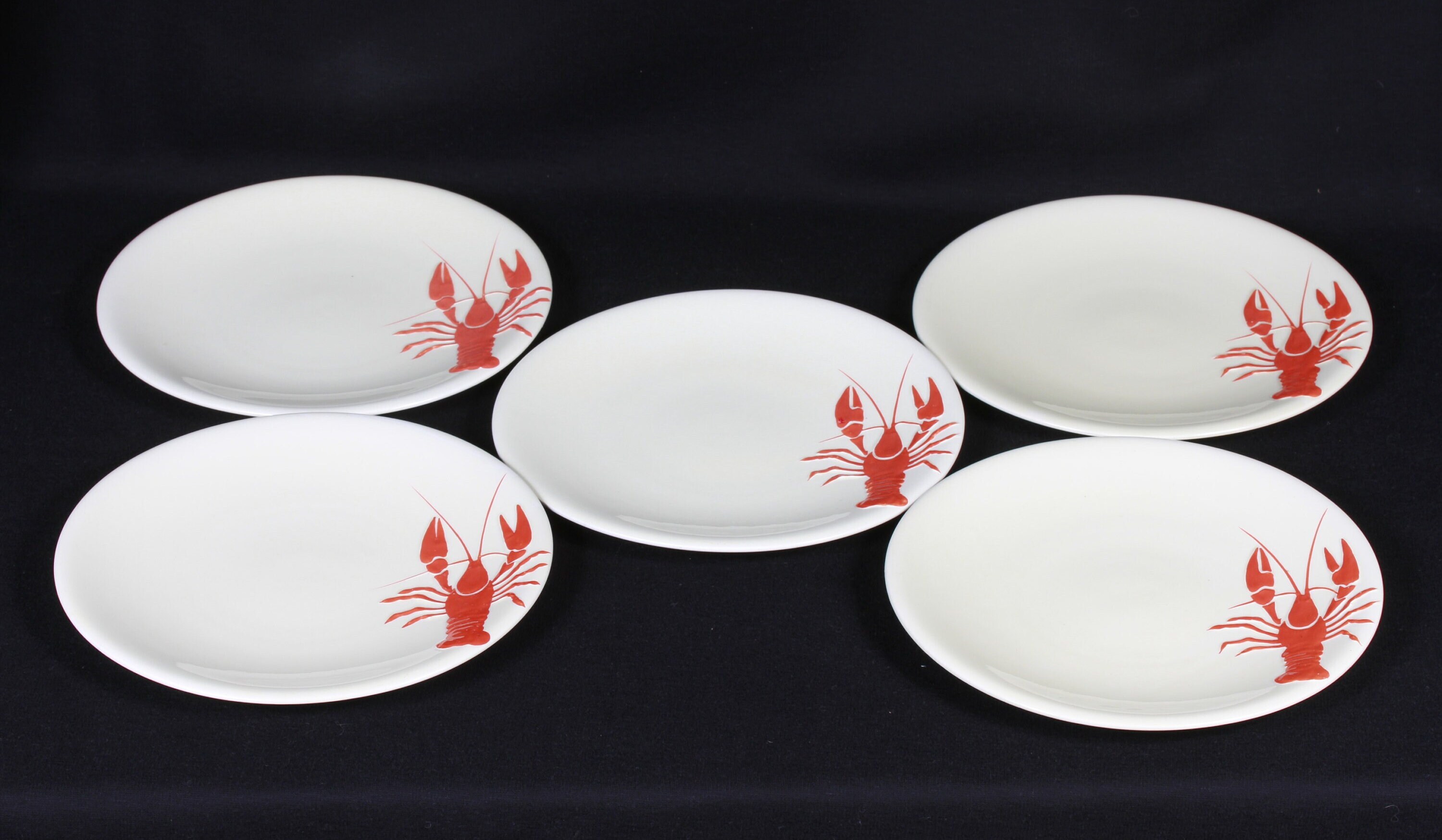 HBCM French Handpainted Lobster Plates - Set of 5 - Vintage Ceramic Collectible Kitchen Dining Serving Entertaining