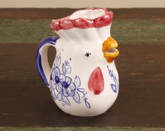 Giovanni Vietri Small Chicken Cream Ceramic Pitcher - Vintage Collectible Ceramic Home Table Decor