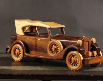 Bill Chase Hand Crafted 1930 Packard Touring Car - Vintage Wooden Collectible Toy Home Decor
