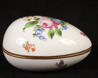 Herend #6502/BT Printemps Pattern Egg Bonbon Box - Vintage Ceramic Collectible Home Living Decor