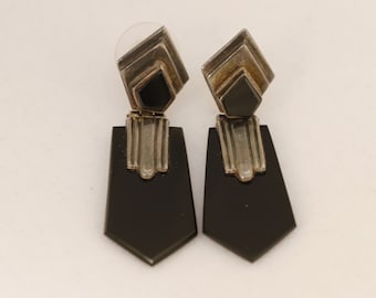 1940's Art Deco Style 925 Sterling Stud Earrings - Vintage Collectible Jewelry Fashion Accessory