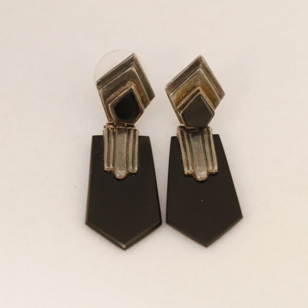 1940's Art Deco Style 925 Sterling Stud Earrings - Vintage Collectible Jewelry Fashion Accessory