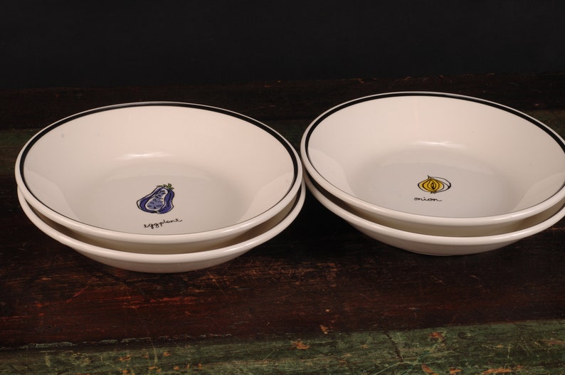 Italy Set of 4 La Primula Onion and Eggplant Pasta Bowls