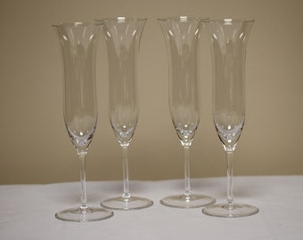 Augarten Wien Tulip Shape Champagne Flutes - Set of 4 - Vintage Collectible Glass Barware Drinkware Dining Serving Entertaining