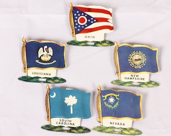 Nabisco Shredded Wheat Metal US State Flags with Tabs - Set of 5 - Vintage Cereal Collectible Memorabilia