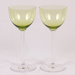 Baccarat Montaigne Pattern Chartreuse Rhine Wine Glasses - Set of 2 - Vintage Glass Collectible Dining Serving Entertaining Barware