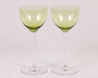 Baccarat Montaigne Pattern Chartreuse Rhine Wine Glasses - Set of 2 - Vintage Glass Collectible Dining Serving Entertaining Barware