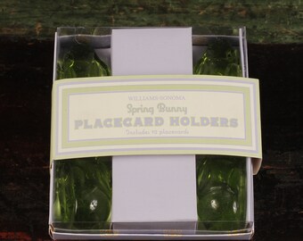 Williams Sonoma Boxed Set of 4 Spring Bunny Place Card Holders - Vintage Glass Collectible Dining Serving Entertaining