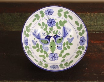 Bird Floral Berry Bowl Colander Strainer - Vintage Ceramic Collectible Kitchen Dining Serving Entertaining