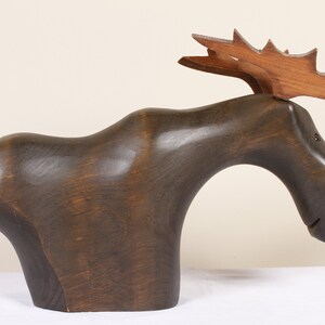 Hand Carved Moose Sculpture by Yoma LeBel Canadian Ebenisterie Vintage Animal Collectible Home Living Decor image 3