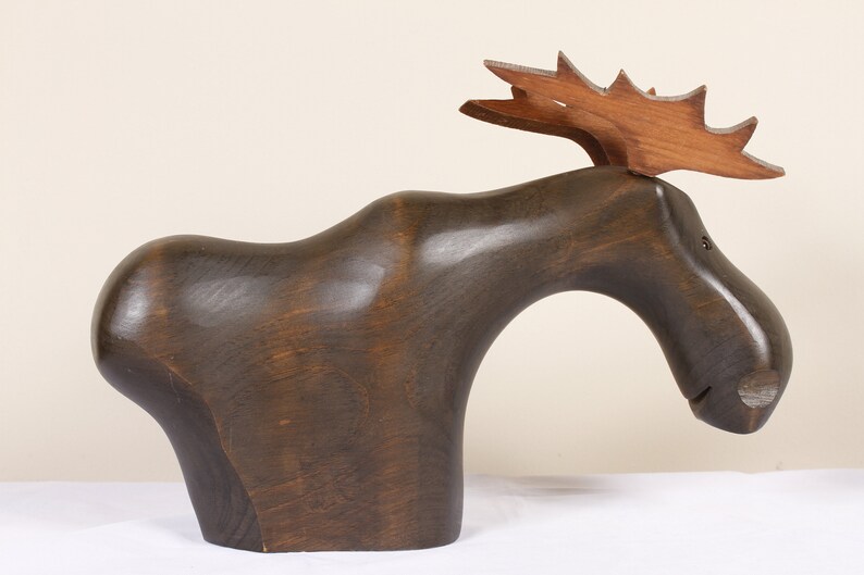 Hand Carved Moose Sculpture by Yoma LeBel Canadian Ebenisterie Vintage Animal Collectible Home Living Decor image 3