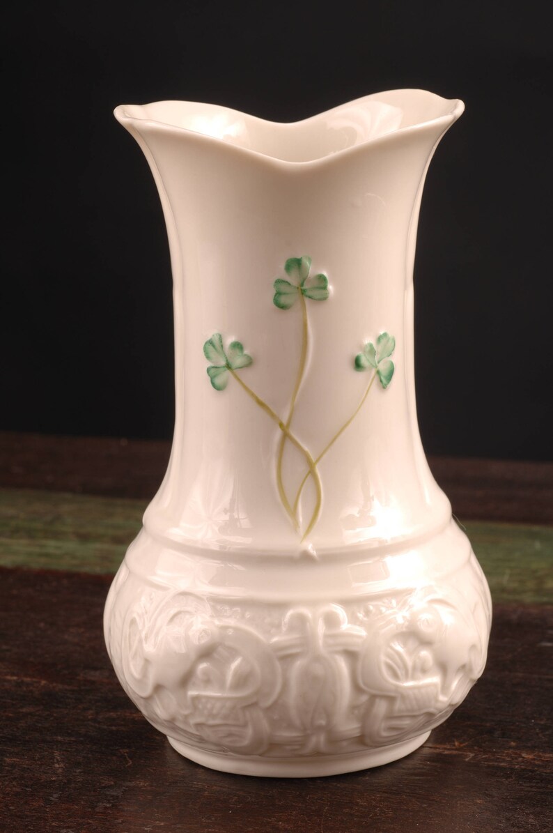 Irish Belleek Claddagh Shamrock Collection Vase Vintage Etsy