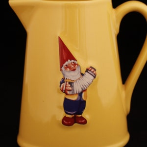 Kiss That Frog Cleen Gnome Leon a l'accordeon Small Ceramic Pitcher Vintage Collectible Ceramic Home Table Decor image 6