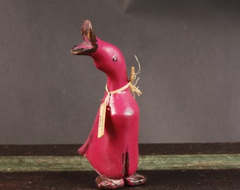 Smith & Hawken Pink Handcarved Painted Wood Duck - Vintage Animal Collectible Home Living Decor