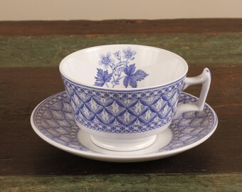 Spode Blue Geranium Footed Cup and Saucer - Vintage Ceramic Collectible Dining Serving Entertaining