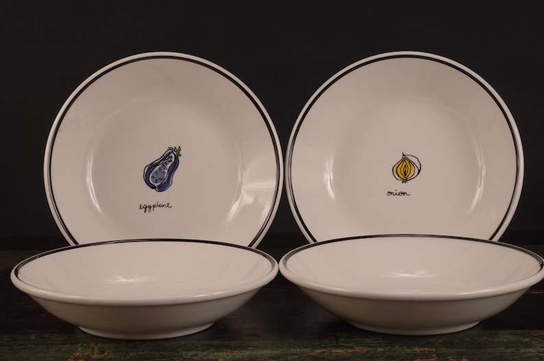 Italy Set of 4 La Primula Onion and Eggplant Pasta Bowls