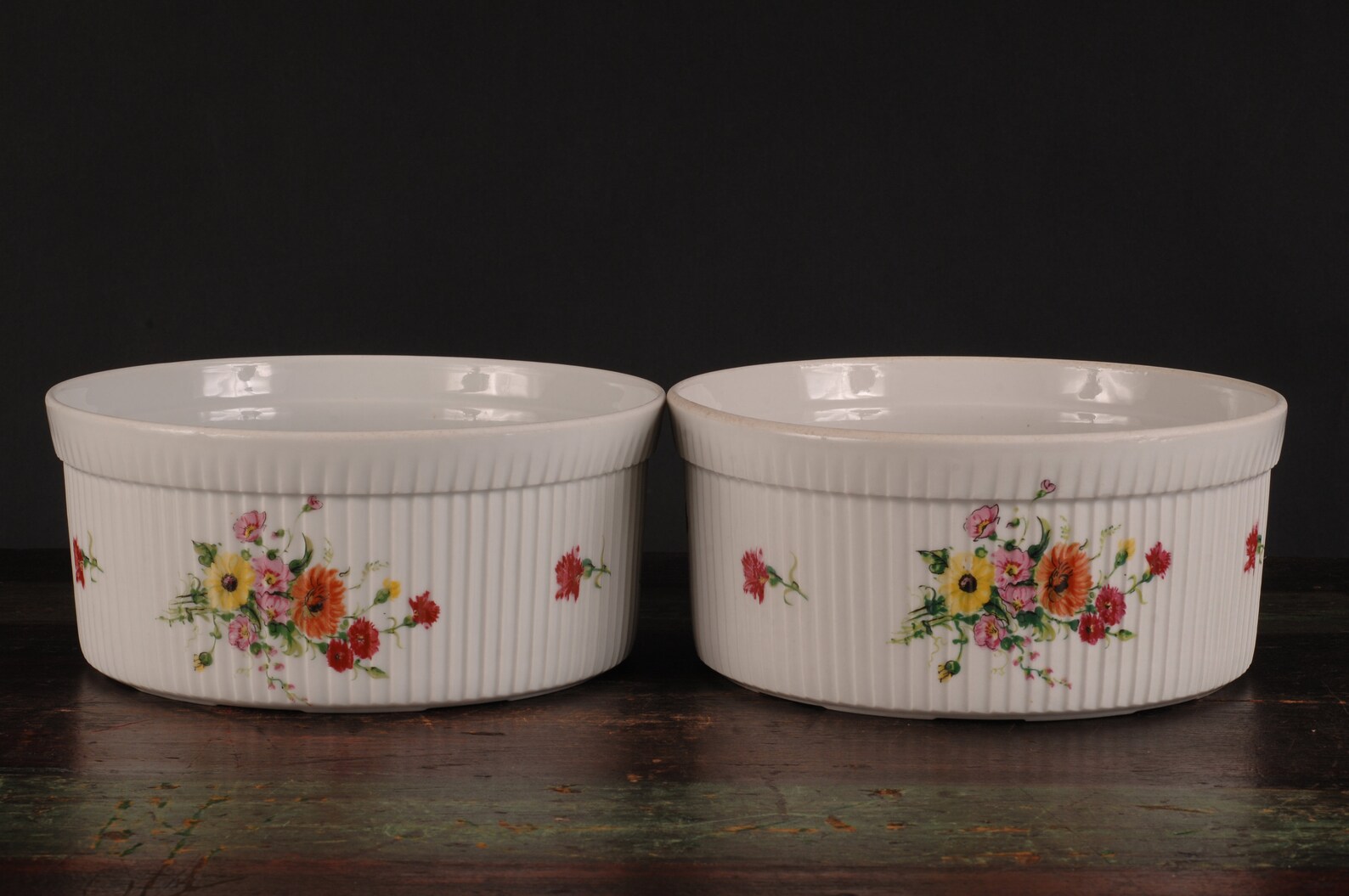 Apilco Floral Souffle Dishes Set of 2 Vintage Ceramic Etsy