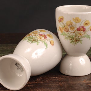 English Floral Double Egg Cups Set of 2 Vintage Ceramic Collectible Dining Serving Entertaining image 4