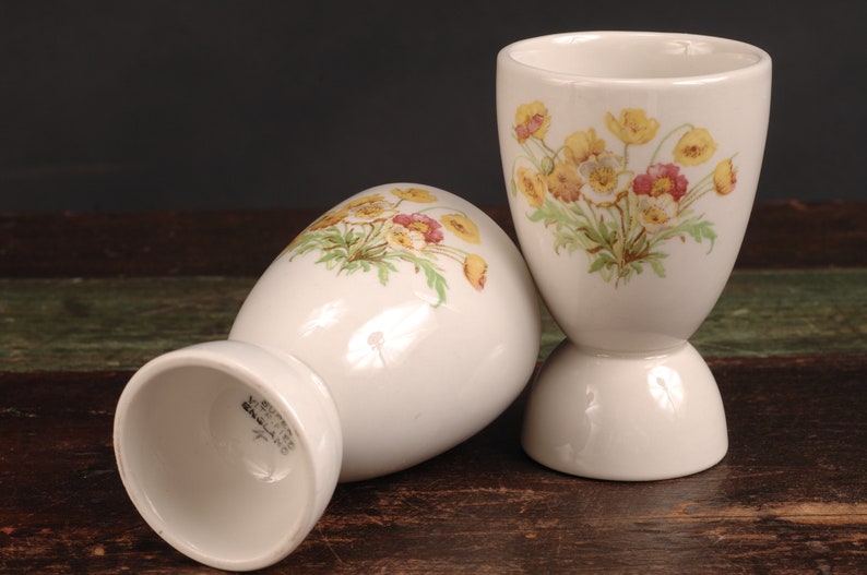 English Floral Double Egg Cups Set of 2 Vintage Ceramic Collectible Dining Serving Entertaining image 4