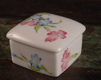 Limoges Floral Square Trinket Box - Vintage Ceramic Collectible Home Decor Gift