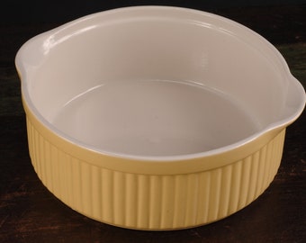 Yellow Barbotina Fluted Casserole Baking Dish - Vintage Ceramic Collectible Dining Serving Entertaining