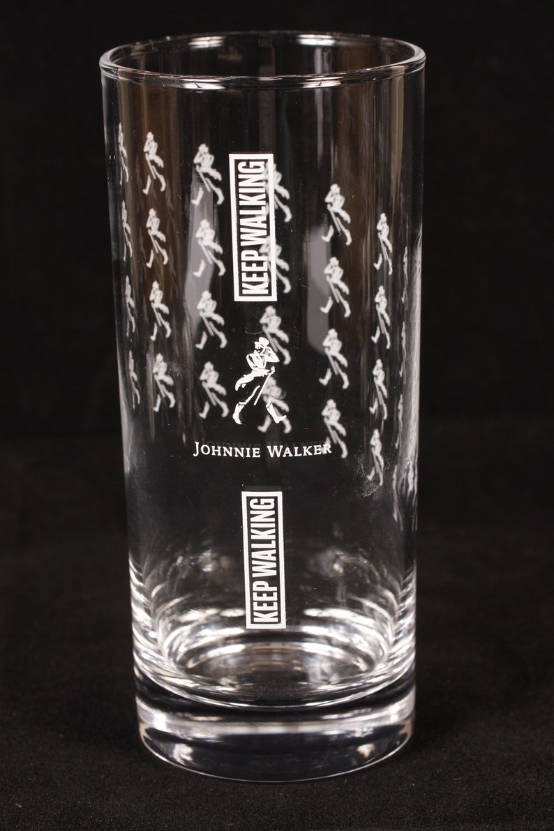 Johnnie Walker Scotch Whisky Keep Walking Tumblers Set of 2 Vintage Glass Collectible Barware Dining Serving Entertaining image 3