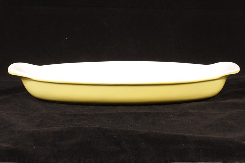 Descoware Yellow White Cast Iron Enamel Oval Baker Vintage Metal Collectible Dining Serving Entertaining image 1