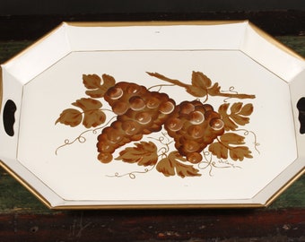 Nashco Products Hand Painted Fruit Decorative Art Tray - Vintage Metal Collectible Home Decor Living