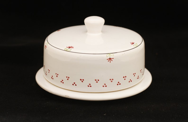 Italian Pottery White Covered Cheese Dish Vintage Ceramic Collectible Dining Serving Entertaining image 1