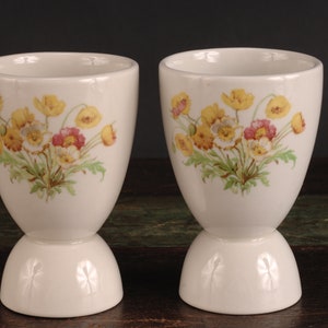 English Floral Double Egg Cups Set of 2 Vintage Ceramic Collectible Dining Serving Entertaining image 1